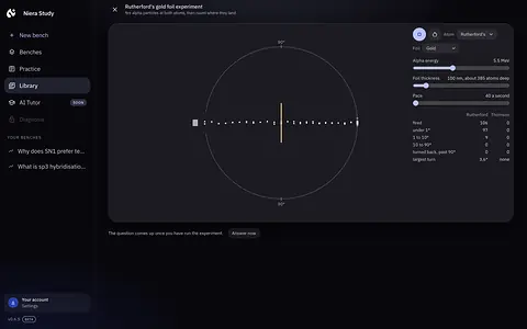 Rutherford's gold foil experiment running inside a Niera chat.