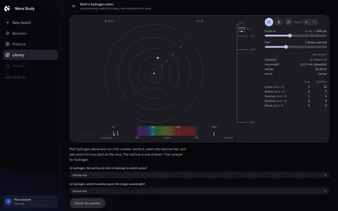 Bohr's atom with an electron lifted to a higher level, in Niera Study.